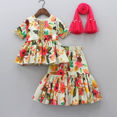 Petal Magic Frock & Bell Bottom Set for Girls – Floral Festive Wear